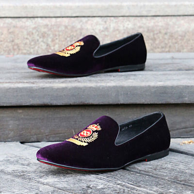 Berbagai kesempatan Pria Brown Kulit Loafer Sepatu, Mahkota bordir Slipper beludru