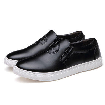 OEM ODM Pria Slip On Sneakers Kulit Hitam / Brown Dengan Putih Out Sol