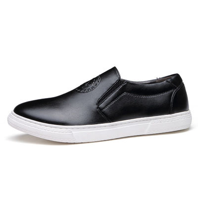 OEM ODM Pria Slip On Sneakers Kulit Hitam / Brown Dengan Putih Out Sol