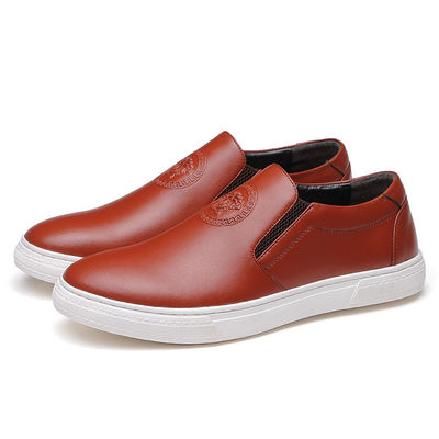 OEM ODM Pria Slip On Sneakers Kulit Hitam / Brown Dengan Putih Out Sol