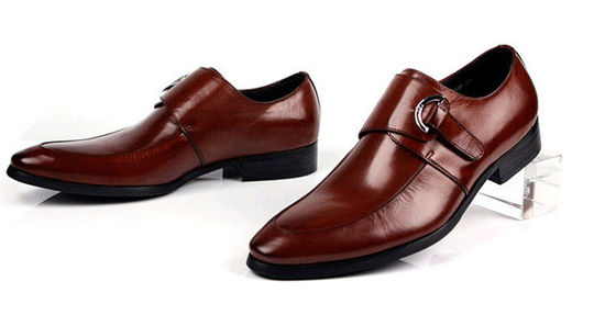Sepatu Kulit Hitam / Biru, Sepatu Kulit Monk Strap Dress