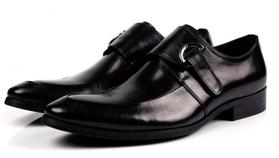 Sepatu Kulit Hitam / Biru, Sepatu Kulit Monk Strap Dress