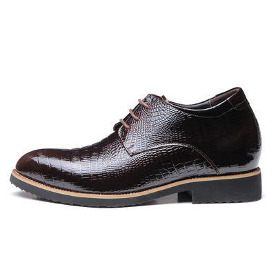 Stealth Tambah 6cm Sepatu Pria Lift Kulit Asli Hitam Tali Up Sepatu Pakaian