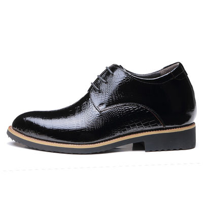 Stealth Tambah 6cm Sepatu Pria Lift Kulit Asli Hitam Tali Up Sepatu Pakaian