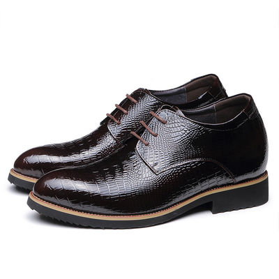 Stealth Tambah 6cm Sepatu Pria Lift Kulit Asli Hitam Tali Up Sepatu Pakaian