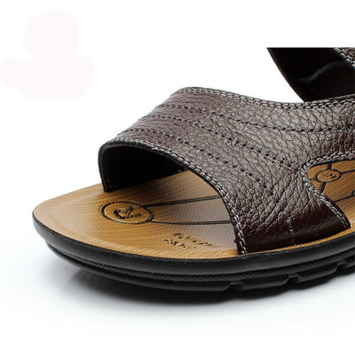 2 In 1 Pria Sandal Kulit Kerajinan Tangan Sandal cokelat cokelat untuk musim panas