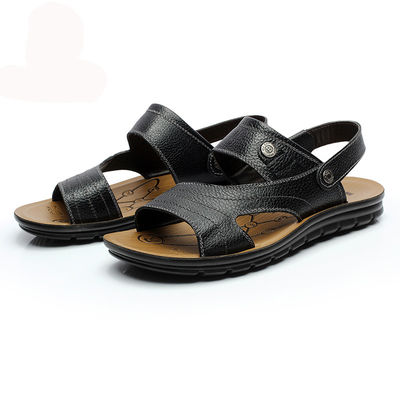 2 In 1 Pria Sandal Kulit Kerajinan Tangan Sandal cokelat cokelat untuk musim panas