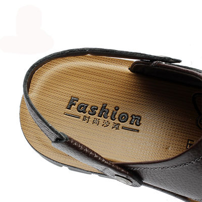 2 In 1 Pria Sandal Kulit Kerajinan Tangan Sandal cokelat cokelat untuk musim panas