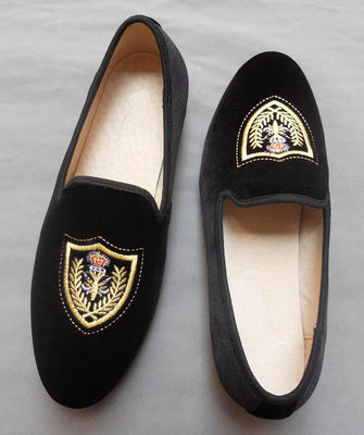 Disesuaikan Men Broded Velvet Loafers Slip On Blue Velvet Slippers