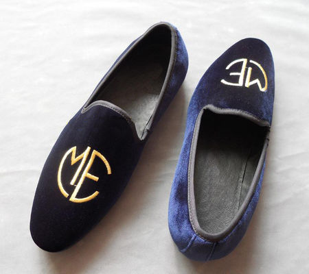 Pria bersulam gaya Blue Suede Loafers, Keanggunan / Fashion Velvet Slip On Shoes