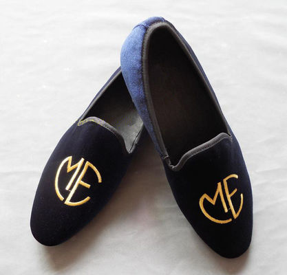 Pria bersulam gaya Blue Suede Loafers, Keanggunan / Fashion Velvet Slip On Shoes