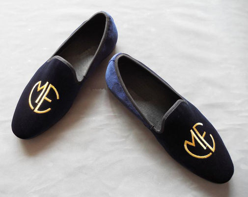 Pria bersulam gaya Blue Suede Loafers, Keanggunan / Fashion Velvet Slip On Shoes