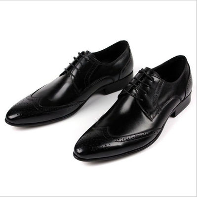 Pria Full Grain Kulit Sepatu Bergaya Desain Brogue Pria Men Pointed Formal Dress Sepatu