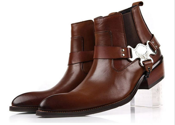 Custom Men Ankle Boots Winter Slip On Boots Pria Dengan Rantai Mental