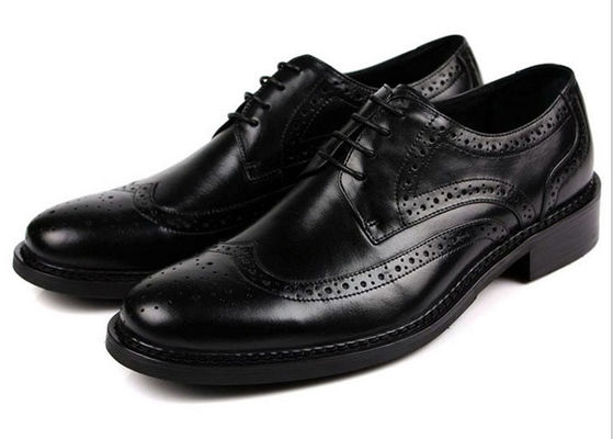 High Cow Pria Kulit Brogue Sepatu, Bisnis Goodyear Sepatu buatan tangan