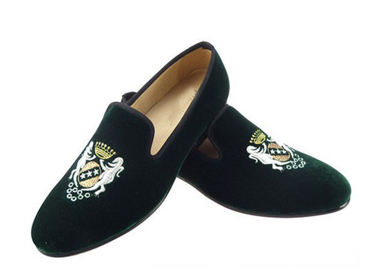 Slip On Broded Velvet Loafers Handmade Low Heel Flat Casual Shoes untuk Pria