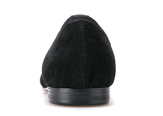 Bordir Pria Velvet Loafers Pria Hitam Smoking Slippers Dengan Desain Kaca Anggur