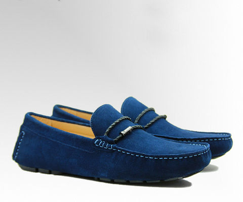 Mengikat Pria Casual Blue Suede Loafers Kulit asli buatan tangan Suede Shoes