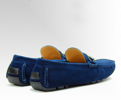 Mengikat Pria Casual Blue Suede Loafers Kulit asli buatan tangan Suede Shoes