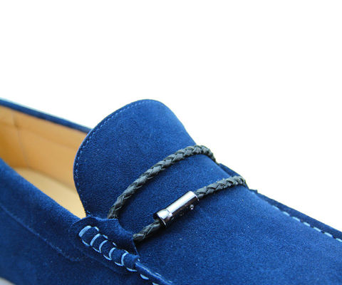 Mengikat Pria Casual Blue Suede Loafers Kulit asli buatan tangan Suede Shoes