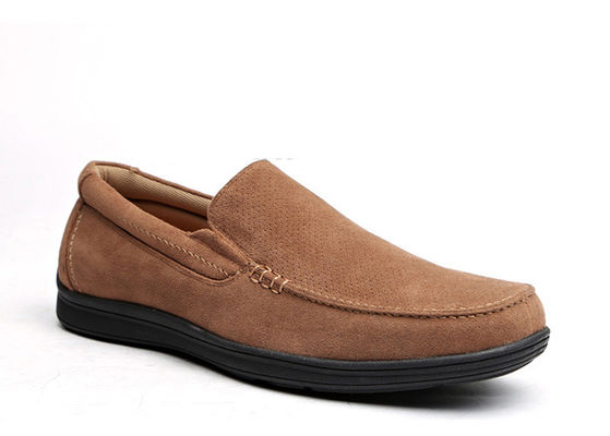 Musim Panas Bernafas Pria Kulit Loafers Brown Round Toe Pria Suede Moccasins