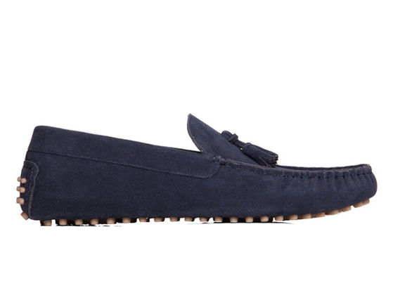Blue Men's Breathable Leather Loafers Blue Soft Leather Sepatu Mengemudi