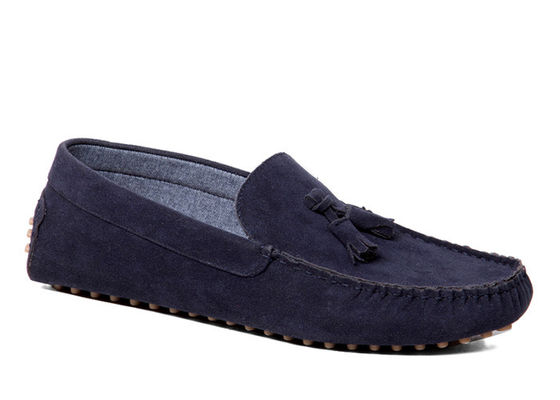 Blue Men's Breathable Leather Loafers Blue Soft Leather Sepatu Mengemudi