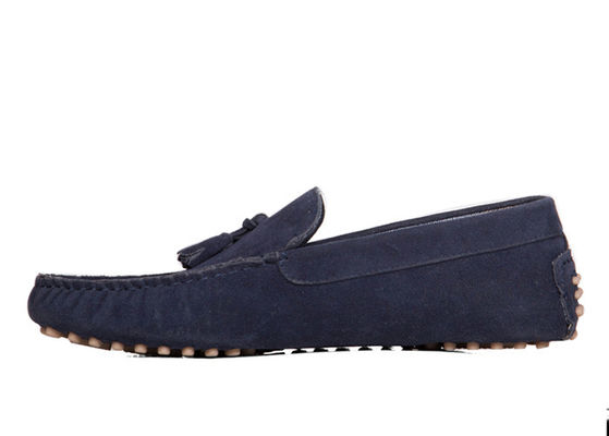 Blue Men's Breathable Leather Loafers Blue Soft Leather Sepatu Mengemudi