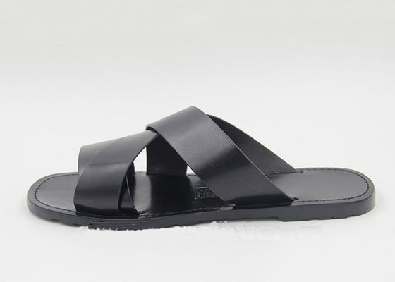 Fashion Pria Slipper Kulit Flip Flops Hitam Pria Sandal Kulit Musim Panas