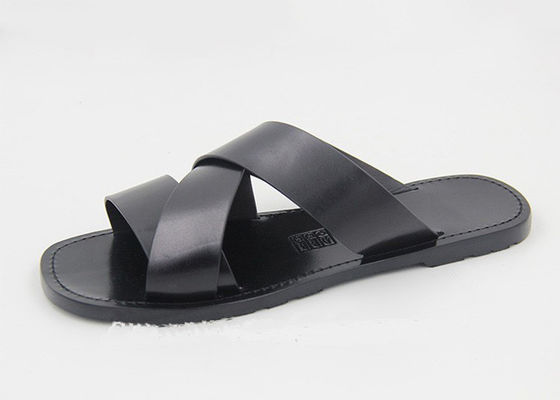 Fashion Pria Slipper Kulit Flip Flops Hitam Pria Sandal Kulit Musim Panas