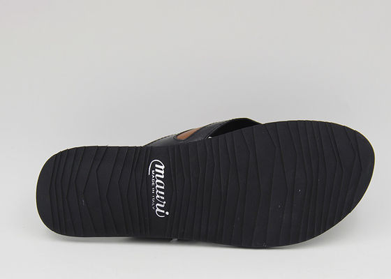 Sepatu Pria Kulit Bernapas Nyaman Sepatu Flip Flop Hitam Untuk Rumah