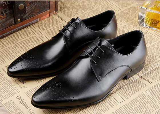 Genuine Leather Men's Wedding Dress Shoes Formal Business Shoes dengan jahitan hitam