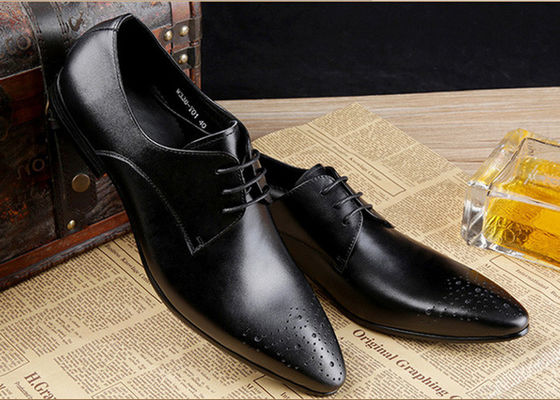 Genuine Leather Men's Wedding Dress Shoes Formal Business Shoes dengan jahitan hitam