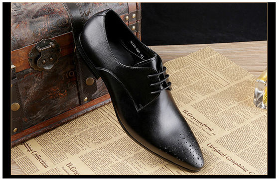 Genuine Leather Men's Wedding Dress Shoes Formal Business Shoes dengan jahitan hitam