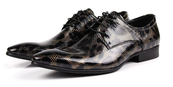Crocodile Style Pria Hitam Brogue Sepatu, Fashion Nightclub Sepatu asli kulit ular