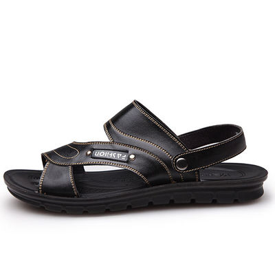 Sandal musim panas kulit pria cokelat, Sandal bawah lembut kasual