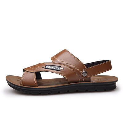 Sandal musim panas kulit pria cokelat, Sandal bawah lembut kasual