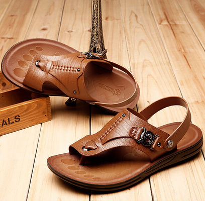 Brown Casual Pria Sandal Kulit / Pria Sandal Pantai Musim Panas Dengan Tali Tali