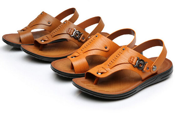 Brown Casual Pria Sandal Kulit / Pria Sandal Pantai Musim Panas Dengan Tali Tali