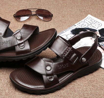 Sandal Kulit Asli Pria Musim Panas, Sandal Kulit Custom Pria Brown
