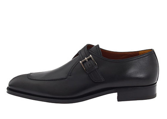 Hitam Kulit Asli buatan tangan Sepatu Monk tali, Pria Monk tali Brogue gaun sepatu