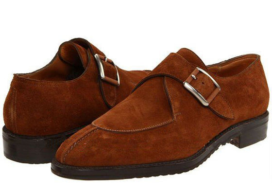 Tangan Pria Brown Kulit Brogue Sepatu, Goodyear Pria Monk tali gaun Sepatu