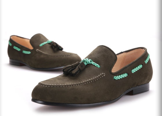 Men Handmade Black Velvet Shoes, Tassel British Style Grey Casual Dress Shoes