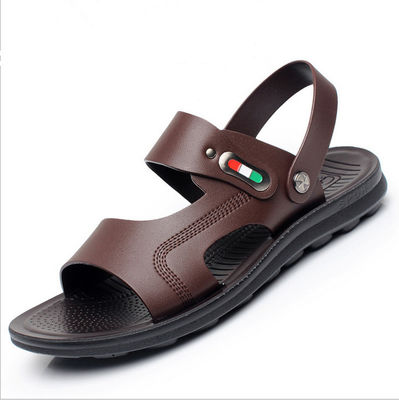 Sandal Kulit buatan tangan Pria OEM / ODM Sandal Kulit Brown Flat
