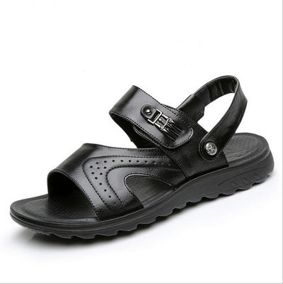Sandal Kulit Rambut Pria Renang Sandal Pantai Hitam Dengan Bagian Atas Kulit