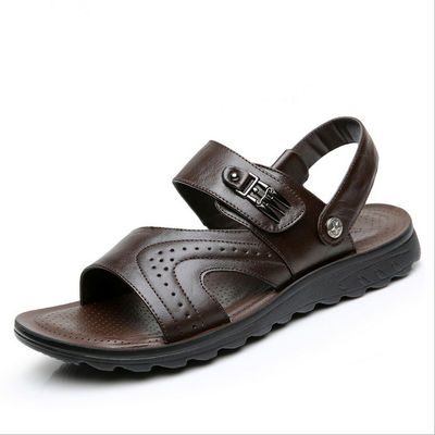 Sandal Kulit Rambut Pria Renang Sandal Pantai Hitam Dengan Bagian Atas Kulit