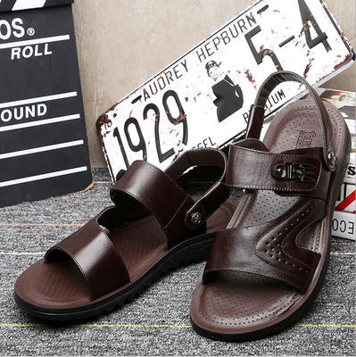 Sandal Kulit Rambut Pria Renang Sandal Pantai Hitam Dengan Bagian Atas Kulit