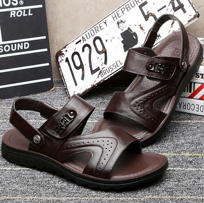 Sandal Kulit Rambut Pria Renang Sandal Pantai Hitam Dengan Bagian Atas Kulit
