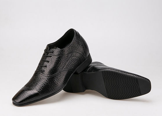 7cm tinggi meningkatkan sepatu lift, jari-jari tajam hitam paten kulit Oxford sepatu