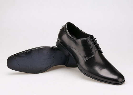 Kulit sapi atas renda sepatu Derby, tumit datar lembut pria hitam formal sepatu